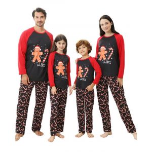 Pyjama Noel Famille,Pyjama de No&euml;l Famille,Ensemble Pyjama Noel Famille,Pyjamas Noel Assortis &agrave; Manches Longues avec Imprim&eacute; Pain d'&eacute;pices Canne en Bonbon,V&ecirc;tement de Nuit pour Homme Femme Enfant Bebe (MARIO GENCO, neuf)