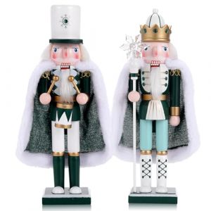 Tpudn Lot de 2 casse-noisettes Reine des Neiges de 30 cm avec cape en velours blanc - Élégante figurine de Noël en bois peinte à la main - Décoration d'hiver élégante pour manteau de cheminée, buffet (ParLike cc, neuf)