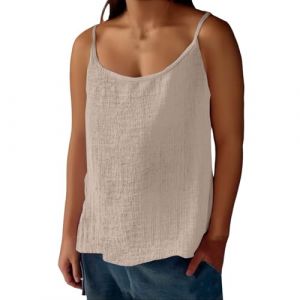 Top Hauts L&acirc;che Respirant-Tunique Femme Coton Lin T-Shirt Retro Tee Shirt Femme Grande Taille Chemise &Eacute;t&eacute; Printemps Gilet Fines Bretelles Debardeur D&eacute;contract&eacute;s Corset Leger Haut Ample Tops (Binai maoyi, neuf)