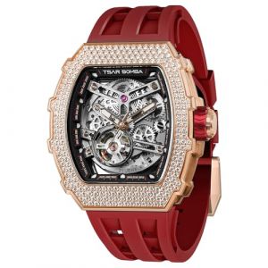 TSAR BOMBA Montre automatique Tonneau de luxe pour homme - Montre m&eacute;canique &eacute;tanche &agrave; 50 m - Analogique - Cadran carr&eacute; - Grand cadran - Bracelet en silicone, D-gored (TSAR BOMBA OFFICIAL STORE, neuf)