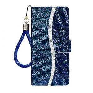 Ailisi Coque pour Samsung Galaxy S7 Edge, Bling Glitter Paillettes Mode Style Flip Housse en PU Cuir Protection avec Support Portefeuille Etui de Protection -Bleu (ilisi, neuf)
