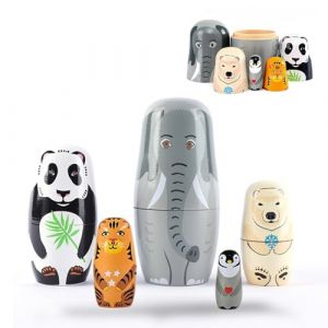 XLWEN Poup&eacute;es Gigognes Animaux en Bois, 5 Pi&egrave;ces Poup&eacute;es Empilables pour F&ecirc;tes et Festivals (xlwen, neuf)