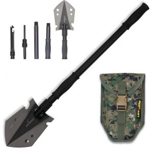 Xforst Pelle Pliante Multifonctionnelle pour Camping et Survie &ndash; Pelle en Acier au Carbone avec 3 Longueurs R&eacute;glables, Scie de Survie, Pierre &agrave; Feu, Sifflet et Housse &ndash; Accessoire Offroad (Xforst Store, neuf)