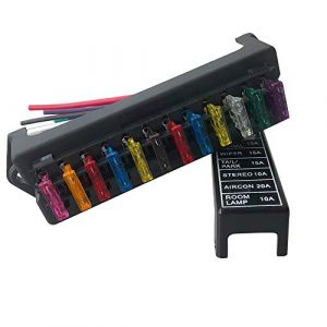QitinDasen Premium 12 Voies Bo&icirc;te &agrave; Fusibles avec C&acirc;bles, Porte-Fusible de Lame Standard Universel, Bloc de Fusible de Voiture, avec 10Pcs Fusibles &agrave; Lame Standard Gratuit (12V/24V/32V/48V) (FULARR-FR, neuf)