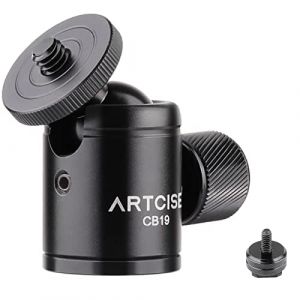 ARTCISE CB19 Mini tr&eacute;pied rotule avec Adaptateur Amovible 1/4 Sabot, Monture de cam&eacute;ra panoramique rotative CNC &agrave; 360 degr&eacute;s pour Phone/DLSR/Lampe Flash/Moniteur vid&eacute;o, Charge maximale 6,61lb/3 kg (ARTCISE-LS, neuf)