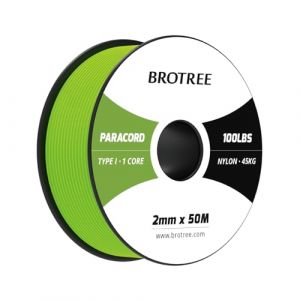 Brotree Paracorde 2mm 50M Corde en Nylon avec 1 Brin Type I pour Bracelet, Survie, Ext&eacute;rieure - 45 kg Charge de Rupture (N&eacute;on Vert) (Brotree EU, neuf)