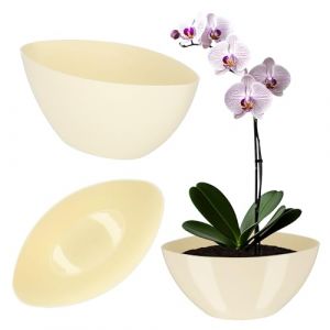 Kadax - Pot de fleurs en plastique - De forme ovale - 38 x 14 cm - Design moderne - Idéal pour la décoration d’intérieur et balcon - Crème (KADAX, neuf)