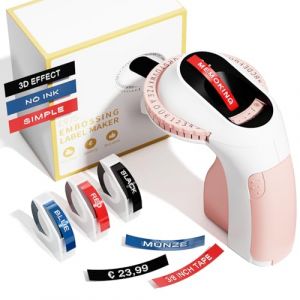Memoking &Eacute;tiqueteuse de gaufrage avec 3 Rubans d'&eacute;tiquettes E975 Embossed Label Printer Machine, 3D Labelling Machine, pour la Maison, Le Bricolage et Les travaux manuels, Cadeaux (&pound;/&euro;, &Auml;, &Ouml;, &Uuml;) (Memoking-FR, neuf)
