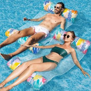Elidepe Bouee Piscine, 2 Pièces Matelas Piscine, 4 en 1 Bouee Piscine Adulte, XL Hamac Matelas Piscine Gonflable, Bouée Transat Piscine Pliable Portable pour Les Vacances à la Plage (Elidepe, neuf)
