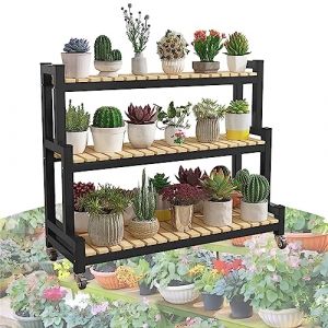 LIGUOYI M&eacute;tal &Eacute;tag&egrave;re &Agrave; Fleurs Support Porte Pots De Fleurs 2 Niveaux 3 Niveaux Banc &Agrave; Fleurs &Agrave; &Eacute;chelle avec roulettes &Eacute;tag&egrave;re &Agrave; Plantes, Fleurs Jardin Balcon &Eacute;tag&egrave;re De Rangement De D&eacute;corative (Minshun Store, neuf)