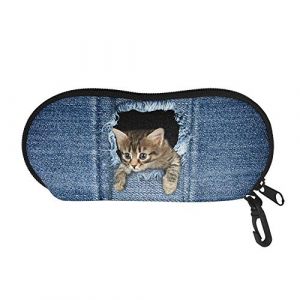 Binienty &Eacute;tui &agrave; lunettes souple, Pochette &eacute;tui sac &agrave; lunettes avec fermeture &eacute;clair avec clip de ceinture, portable, Chat mignon, taille unique (binientyEUR, neuf)