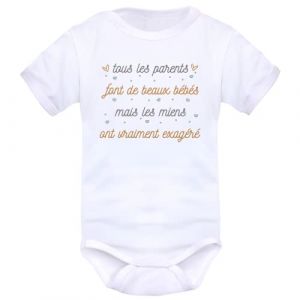Body b&eacute;b&eacute; humour Papa/Maman - coton - Mixte (pour b&eacute;b&eacute; fille et gar&ccedil;on) - Bodies personnalis&eacute;s - Id&eacute;e cadeau originale pour naissance/jeunes parents &ndash; Cadeau b&eacute;b&eacute; rigolo - 0 &agrave; 1 mois, MANCHES COURTES (idylea, neuf)