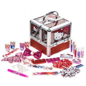 Hello Kitty - Townley Girl Train Case Cosmetic Makeup Set Includes Lip Gloss, Eye Shimmer, Nail Polish, Hair Accessories & More! For Girls, Ages 3+ Perfect for Parties & Makeovers (Flower ltd, neuf)