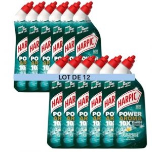 Harpic - Lot de 12 Gels WC Power Aroma - Nettoyant WC antibactérien brise marine & fleur blanche – 750 ml (Pennguin-FR-Home, neuf)
