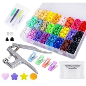 ilauke Lot de 400 boutons-pression avec pince, 20 boutons-pression en plastique de couleur et pince à bouton-pression T5 sans outils de couture pour boutons, vêtements, bricolage (YIJR Direct, neuf)