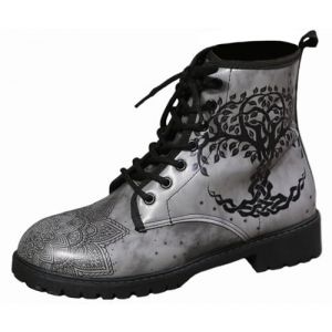 Ulalaza Bottes pour Femmes Bout Rond Talons Bloc Bottines Plateforme Gothique À Lacets Punk Bottes De Combat De Moto en Cuir Imprimé Multicolore Grosses Bottes Courtes (ToBe-One, neuf)