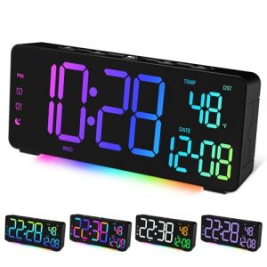 R&eacute;veil Num&eacute;rique RGB LED Alarm R&eacute;veil avec Temp&eacute;rature, Grand &Eacute;cran,Chargeur port USB,12/24H,Snooze,&Eacute;clairage d'ambiance RGB,Double Alarme,Date, Heure d'&eacute;t&eacute;/d'hiver,R&eacute;veil pour Chambre &agrave; Coucher,Noir (EVILTO Tech, neuf)
