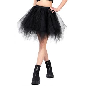 Kefiyis Tutu Femme Court Jupe Tulle Femme Jupe Tutu &agrave; Taille &eacute;lastique Jupes de Danse Costume de Carnaval d'halloween Noir (skybulls, neuf)
