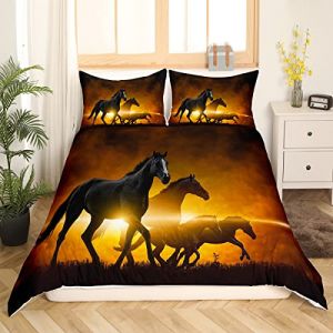 Housse de Couette 140x200 Cheval,Ensemble de Literie Animalier Cheval Sauvage Imprimé Housse Couette pour Enfants Adultes Garçons Homme Literie Doux Et Respirant pour La Décoration de La Chambre (Suzhou yiyanyun e-commerce Co., Ltd, neuf)