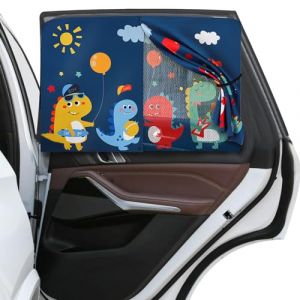 1/2 Pcs Pare Soleil Voiture Bébé, 68X50cm Dinosaure Rideau Pare-Soleil et UV de Voiture avec Aimants pour Enfants,Pare Soleil Enfant Vitres Latérales Dessin Double Couche pour Voiture Véhicule Camion (smnwei'store, neuf)