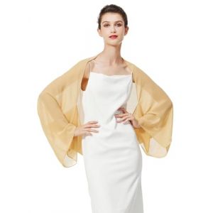 BEAUTELICATE Cardigan Boléro En Mousseline De Soie Couverture Veste à Manche Transparent Grande Taille De Femme Mariée Soirée Mariage Cérémonie D’été(Taille unique,Or) (BEAUTELICATE-FR, neuf)