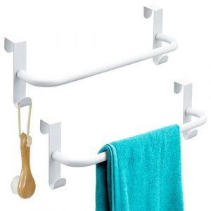 SAYAYO 2 Pi&egrave;ces Porte Torchon Cuisine &agrave; Suspendre, 29CM Porte Serviette Blanche avec 2 Crochets sans Percage, Accroche Torchon Cuisine en M&eacute;tal pour Salle de Bain, Placard, Armoire, Cabinet (SAYAYO, neuf)