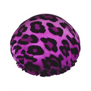 Bonnet de douche motif l&eacute;opard violet pour femme - Double couche - Bonnet de bain &eacute;pais r&eacute;utilisable et imperm&eacute;able avec bande &eacute;lastique - Lavable - Pour homme et femme - Spa et salon (wenyangshanghang, neuf)