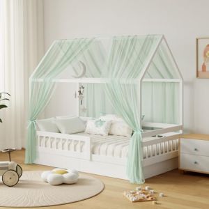 GFCC Ciel de Lit Cabane pour Maison Lot de 2 Pièces Décoration Voile Lit Cabane Vert pour Chambre d'enfant,Rideau Voilage 150x350cm pour Fille Garçon (GFCC, neuf)
