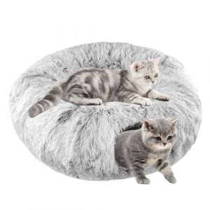 LEKEFETO Tunnel pour chat, jouet pour chat d'int&eacute;rieur avec lit en peluche, tunnel pour chat rond avec balle suspendue et judas, pour lapin, furet - gris, 85 x 26 cm (GREENFOODERAN TRADING LTD, neuf)