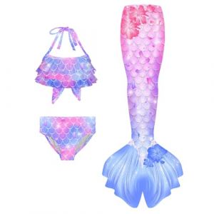 Maillot De Bain Enfant Fille - Joli Maillot de Bain d'été Cosplay Party Fille Manches Longues 3 Pièces Deguisement Océan Piscine Natation Plage Costume de Bain de Plage (heyann, neuf)