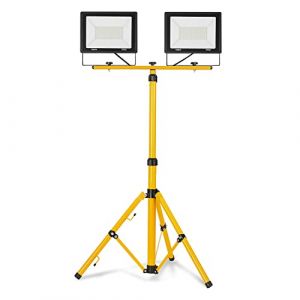 Aufun Projecteur de chantier LED blanc chaud 2 x 100 W avec tr&eacute;pied - Double projecteur LED Floodlight avec c&acirc;ble de 3 m - Lampe de travail &eacute;tanche IP66 pour garage, jardin, chantier (Jodanyong, neuf)