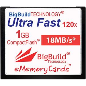 Carte m&eacute;moire eMemoryCards 1 Go Ultra Fast 18 Mo/s CompactFlash Compatible avec Canon 10D/20D/30D/40D/50D/1D/1Ds/5D/5Ds/7D Mark I/II/III/IV, Nikon D, Olympus E, Sony Alpha, Leica S Cam&eacute;ras (BigBuild Technology FR, neuf)