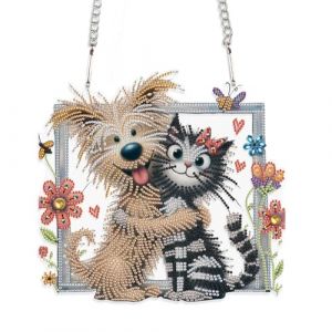 JISHSHAY Chat Chien Diamond Painting Pendentif Diamant Painting Suspension Broderie Diamant Carillon à Vent Puzzle Adulte Suspendu Bricolage Adulte Hanging Point de Croix Guirlande Porte Décor (PUTIBUTUI-EU, neuf)