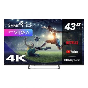 Smart Tech TV LED 4K UHD 43 Pouces (109cm) 43UV01V Smart TV VIDAA - Molotov, Netflix, Prime Video, Disney+, Youtube, Plex - 3xHDMI - 2xUSB - Mode Hotel (Smart Tech FR, neuf)