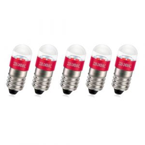 Ruiandsion Lot de 5 ampoules LED E10 220 V 230 V AC à culot à vis à économie d'énergie Rouge Voyant lumineux LED Base E10 Ampoule de mise à niveau (Ruiandsion, neuf)