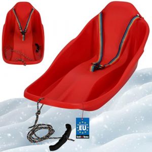 KOTARBAU&reg; Luge Enfant - Plastique - 72x37x32 cm - Rouge - Sled - Traineau Enfant - Luge - Traineau a Neige - avec Dossier et Ceinture - avec Corde pour Tirer dans la Neige (KOTARBAU, neuf)