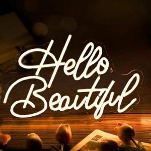 HFHungkeong Hello Beautiful Lumi&egrave;re n&eacute;on pour la maison D&eacute;coration murale Chambre Veilleuse LED Rose Panneau lumineux F&ecirc;te Mariage Bar Beaut&eacute; D&eacute;coration Variateur d'intensit&eacute; R&eacute;utilisable Lumi&egrave;re n&eacute;on (The blue sky of rhyme, neuf)