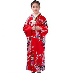 Kimono Japonais Traditionnel pour Fille B&eacute;b&eacute; Enfant Robe avec Obi Set Tenue Cosplay Festival Anniversaire Photographie Costume Asiatique &Eacute;t&eacute; L&eacute;ger &Eacute;l&eacute;gant D&eacute;contract&eacute; Robe Longue (A01-Red, 6-7 Years) (AncientCrab, neuf)