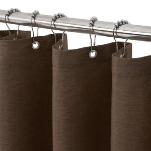 VANZAVANZU Rideau de Douche Lin avec Anneaux en Métal Imperméable Anti-Moisissures Polyester Tissu Rideau Salle de Bain Lourd pour Baignoire Cabine de Douche - 92x182CM (Marron) (VANZAVANZU FR, neuf)