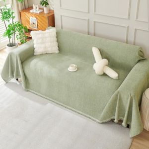Royhom Housse de Canap&eacute; d'angle, Housse Canap&eacute; 2 Places, Vert Couvre Canape Chenille, Protege Canape Angle avec Glands D&eacute;coratifs, Anti-Rides (Vert Sage, 180x300 cm) (Royhom Europe, neuf)