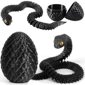 Joycabin Jouet Serpent imprim&eacute; en 3D, &oelig;ufs de Dragon, &oelig;ufs de Serpent, &oelig;ufs de Serpent de P&acirc;ques, Animaux imprim&eacute;s en 3D, Jouets pour Enfants, Cadeaux de Bureau (Noir) (XINYI-EU, neuf)