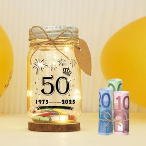 Seutgjie Cadeau 50 Ans Anniversaire Femme Homme Original, Deco Anniversaire 50 Ans avec Ann&eacute;es 1975 &agrave; 2025 Bougies Chauffe-Plat Lampe de Bouteille LED (Seutgjie EU, neuf)