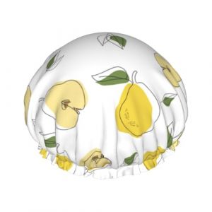 Bonnet de douche pour douche &ndash; Joli bonnet de douche double couche jaune poire r&eacute;utilisable imperm&eacute;able pour femme, bonnet de douche pour femme avec doublure en PEVA et corde &eacute;lastique (Vosery, neuf)