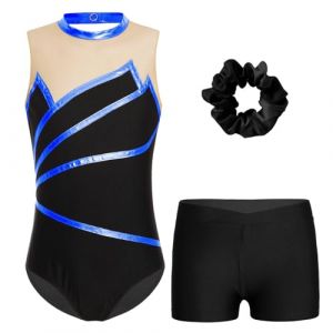 dPois Justaucorps Gymnastique Fille sans Manche avec Short Enfant Tenue Danse Jazz Brillant Body Gym Ballet Sport Costume Spectacle 3-16 Ans Bleu 3-4 ans (dPois eu, neuf)
