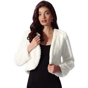 Allegra K Veste courte pour Femme en fausse fourrure &agrave; manches longues ouvert devant bol&eacute;ro d'hiver manteau Blanc M (Weisser Berg, neuf)