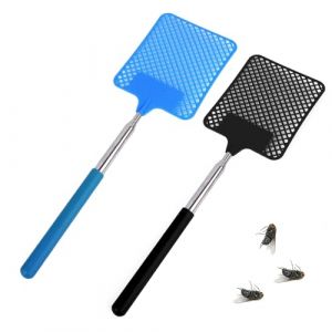 2 × Tapette à Mouches, Extensible à Mouche, Tapetteà Mouche Telescopique avec Poignée Télescopique en Acier Inoxydable, Tapetteà Mouche Main, Portable Tapettes Anti Moustique pour Insectes,Noir + Bleu (SIULEEYEUNGHOON, neuf)