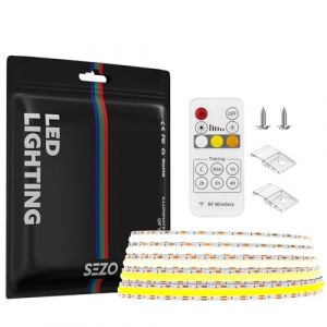 SEZO FCOB CCT Kit de bandes LED 5V USB 2M 640LEDs/M 3000K-6000K COB CCT LED CRI>90 Ruban Adhésif FOB Flexible Haute Densité avec Télécommande RF pour éclairage Décoratif DIY IP30 (SEZO EU, neuf)