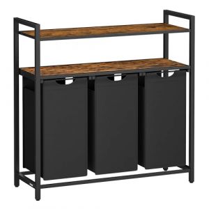 VASAGLE Panier &agrave; Linge, Corbeille &agrave; Linge Sale, Rangement 3 Compartiments, 3 Sacs Amovibles en Tissu Oxford, 2 &Eacute;tag&egrave;res, Cadre en M&eacute;tal, 40L pour Chaque Sac, Marron Rustique et Noir BLH213B01 (SONGMICS HOME FR, neuf)