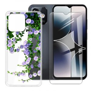 BUNAL Coque pour Ulefone Note 16 Pro (6.52") + Protecteur d'écran, Transparent Coque de Téléphone，Housse de Protection Silicone en TPU-Fleurs Violettes (XianFa, neuf)