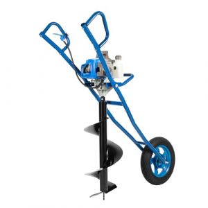 Tarière à essence 2 temps 63 CC avec brouette, appareil de forage de 1,3 l, réservoir de carburant 2,2 kW refroidi par air, Ø 300 mm, embouts de forage pour clôture, tarière, jardin, plantation (TICHFE, neuf)